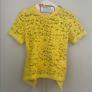 Sacai Yellow Lace Short Sleeve Top